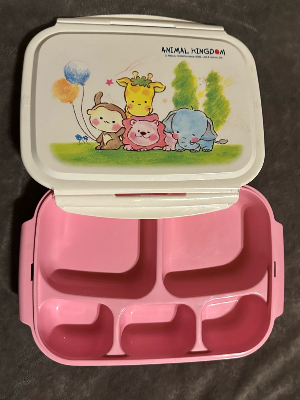 Vintage-Style Lock & Lock Animal Kingdom Pink Bento Lunch Box 5 Compartment Kore